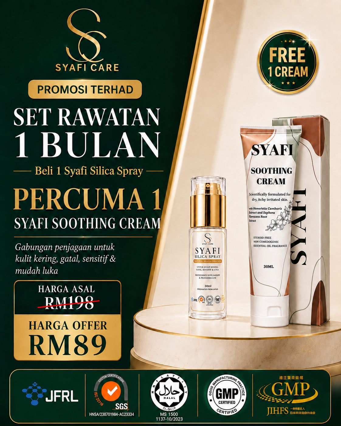 Set Rawatan 1 Bulan Syafi Silica Spray Percuma 1 Syafi Soothing Cream