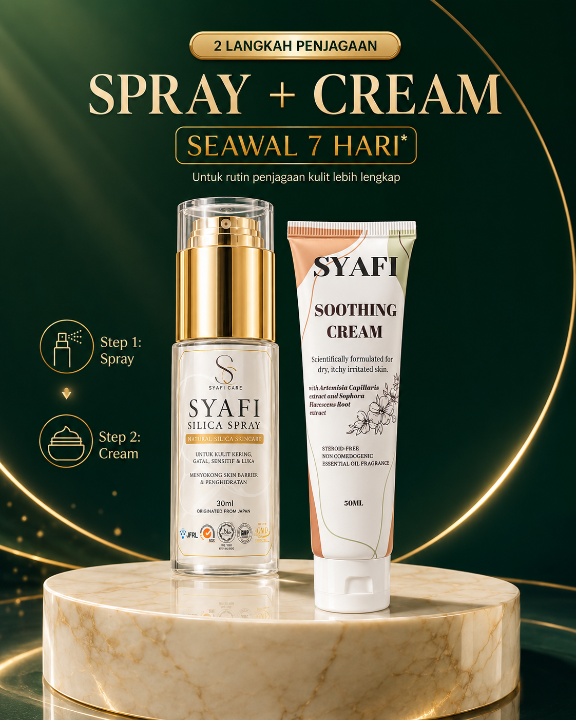 Gabungan Syafi Silica Spray dan Syafi Soothing Cream