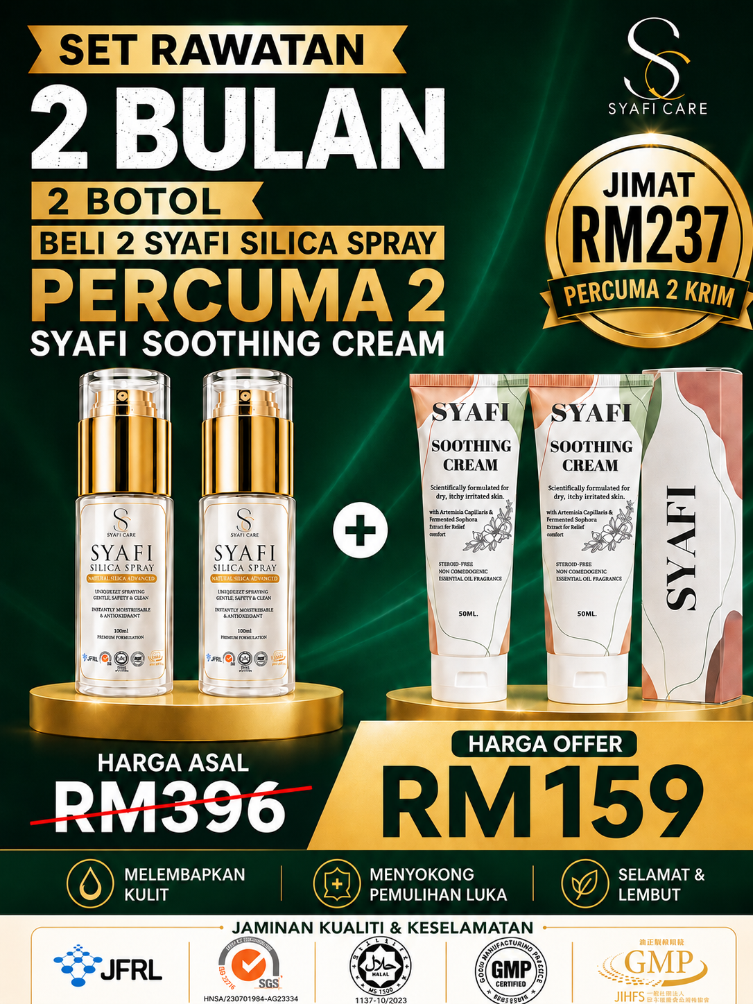 Set Rawatan 2 Bulan Syafi Silica Spray Percuma 2 Syafi Soothing Cream
