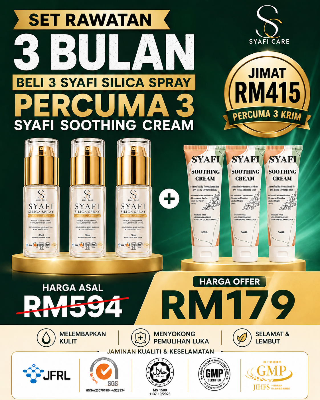 Set Rawatan 3 Bulan Syafi Silica Spray Percuma 3 Syafi Soothing Cream