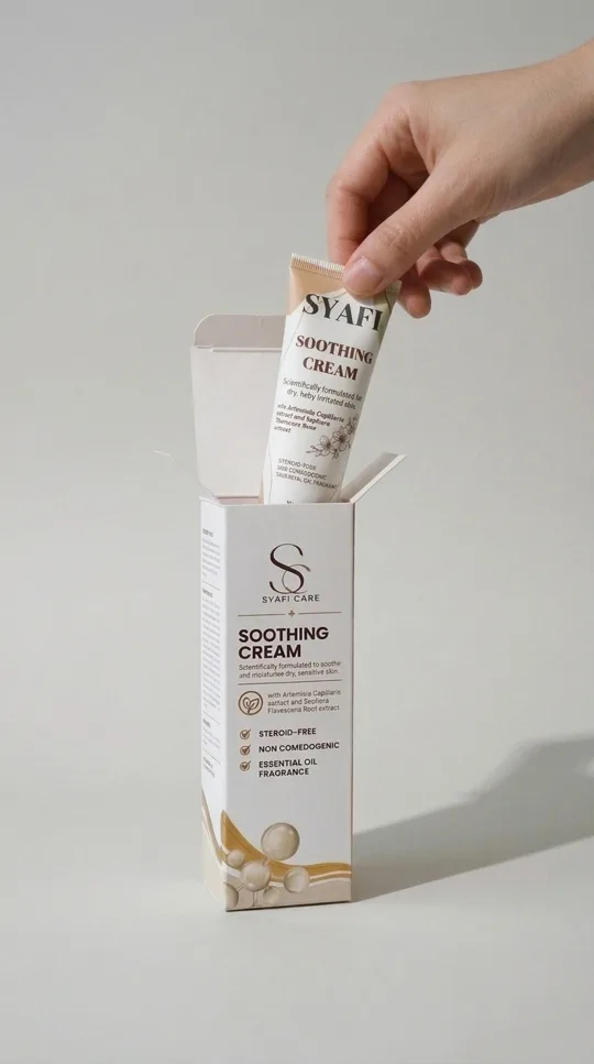 Syafi Soothing Cream, tiub dikeluarkan dari kotak